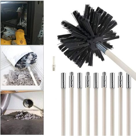 Chimney Cleaning Brush Kit,Chimney Sweep Kit Fireplace Cleaning Tools Kit for Duct Vent Cleaning Fireplace Flue, 9 Flexible Rods(410mm100mm)+1 Brush Head+1 Hexagonal Rod (1/5)