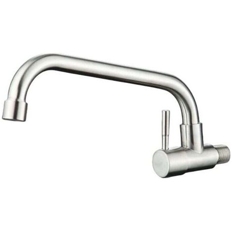 Robinet Mural Eau Froide pour Cuisine, Mitigeur Evier Mural Brossé Anti-empreinte,Mousseur Démontable