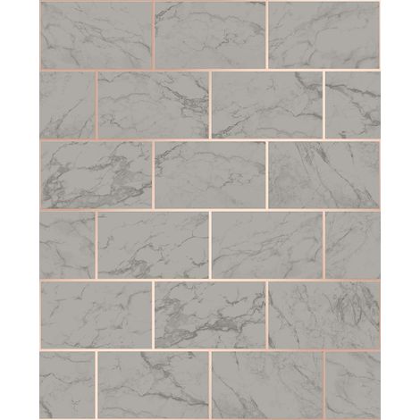 3D Effect Brick Tile Wallpaper Charcoal Marble Rose Gold Metallic Vinyl Crown