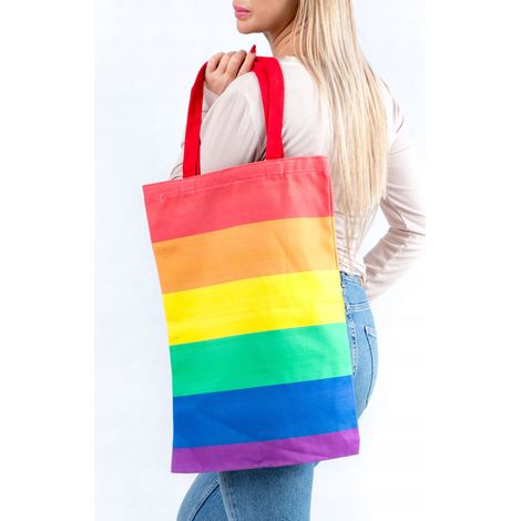 Einkaufstasche aus Baumwolle mit Regenbogen-Pride-Motiv für die LGBTQ+-Community, Größe L/XXL