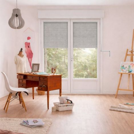 Porte Fenêtre PVC blanc 2 vantaux hors tout H 239 x L 106 cm ouverture française avec volet roulant manivelle pour pose en neuf