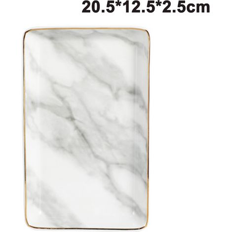 Bol En Céramique - Plateau De Rangement Pour Bijoux - Design Marbré Gris Et Or - 13,5 X 10,5 X 2,4 Cm Ou 20,5 X 12,5 X 2,4 Cm - 1 Pièce (1/5)