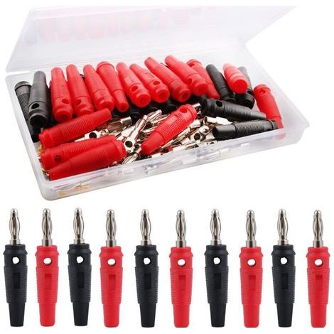 Set mit 30 KZQ-Bananensteckern, 4-mm-Bananenstecker, Audio-Lautsprecheranschlüsse zum Anschluss von HiFi-Lautsprechern, Verstärkern, Receivern und Stereoanlagen, schwarz und rot (1/4)