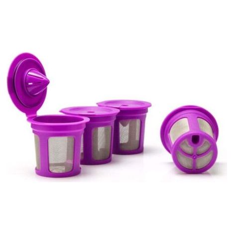4 filtri per caffè riutilizzabili – Capsule di caffè ricaricabili con filtro integrato per macchine da caffè a cialde (viola)