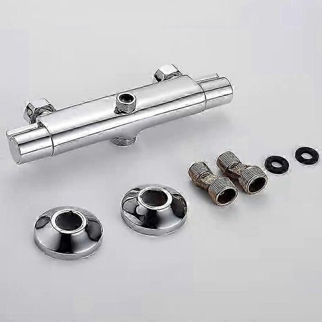 Mitigeur thermostatique de douche à 2 sorties, mitigeur thermostatique de douche avec colonne chromée, robinet de douche et (1/5)