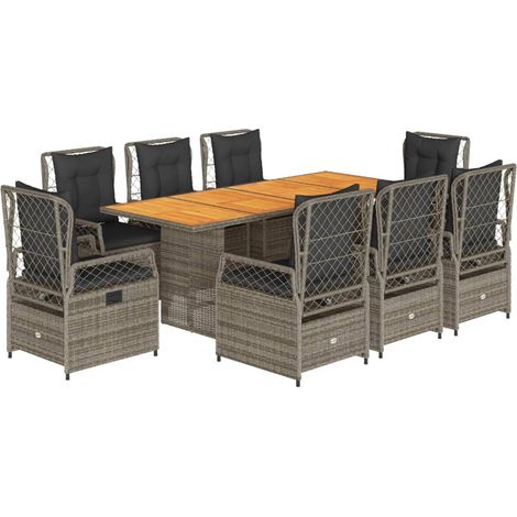 Maison Exclusive - 9-tlg. Garten-Essgruppe mit Kissen Grau Poly R
