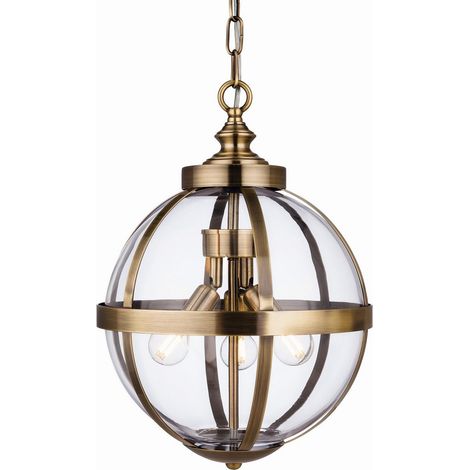 Firstlight Monroe - Luminaire suspendu à 3 ampoules en laiton antique avec verre transparent, E14