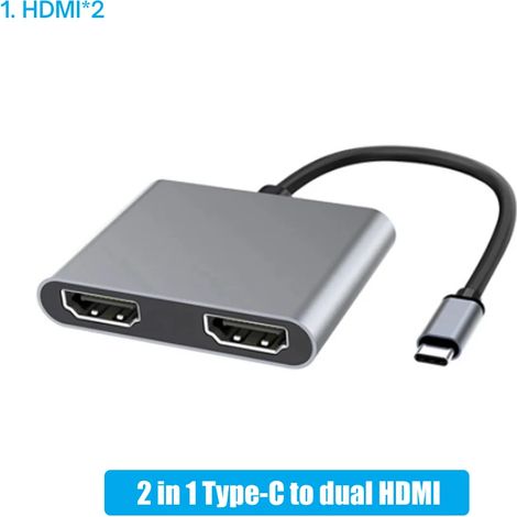 Hub (USB-C vers 2 HDMI), compatible 4K 60 Hz, station d'accueil Type-C, convient aux Macbook, ordinateurs portables, téléphones portables et PC. (1/5)