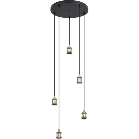 Colgante 5 luces,modelo Acebuche acabado negro/cuero 40 cm(alto)9 cm(ancho)9 cm(largo)