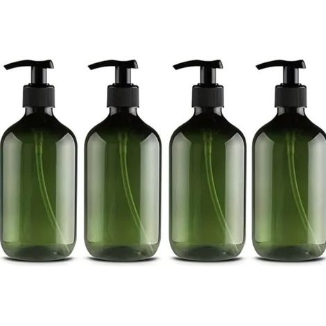 Set di 3 flaconi con dosatore a pompa, 500 ml, dispenser di sapone in plastica, nero con bambù e scritta, flacone di shampoo ricaricabile. (1/5)