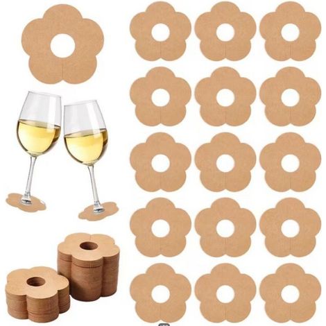 Marque-Verres - Papier Résistant - Forme Fleur - Pour Verres à Vin et Champagne - 100 Pièces (1/4)