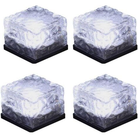 Guirlande lumineuse LED glaçon, brique solaire verre, cube encastré, verre dépoli, extérieur jardin cour Noël, lot de 4 blanc froid (1/5)