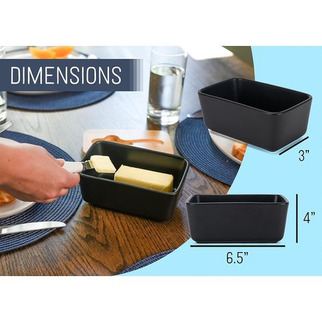 Beurrier en grès cérame (225 g), 2 beurriers avec couvercle hermétique en bambou et couteau, accessoire de cuisine, porte-beurre, rangement pour réfrigérateur et plan de travail, noir mat (1/3)