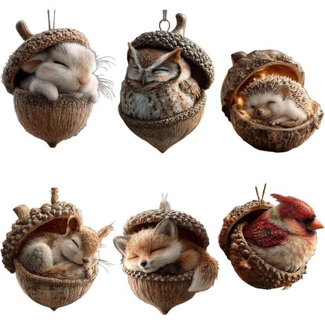 Guirlande De Décoration En Carton - Ornements De Sapin De Noël Animaux De Forêt Et Châtaignes - Idéal Pour Arbre De Noël Porte Cheminée Mur - Lot De 12 (1/5)