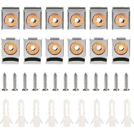 Spiegelbefestigungen, 16-teilige Wandspiegelhalterung mit Edelstahlklammern, Spiegelklammern 32 x 24 mm zur Spiegelbefestigung, Spiegelhalterungen mit Bolzen und Schrauben für Badezimmer, Garderobe (1/4)