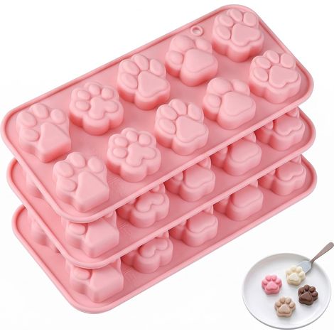 Lot de 3 Moules en Silicone Patte de Chat, 10 Cavités, Moule à Chocolat et Bonbons pour Enfants, Sans BPA, Antiadhésif pour Pâtisserie, Gâteaux et DIY - Design Mignon (1/5)