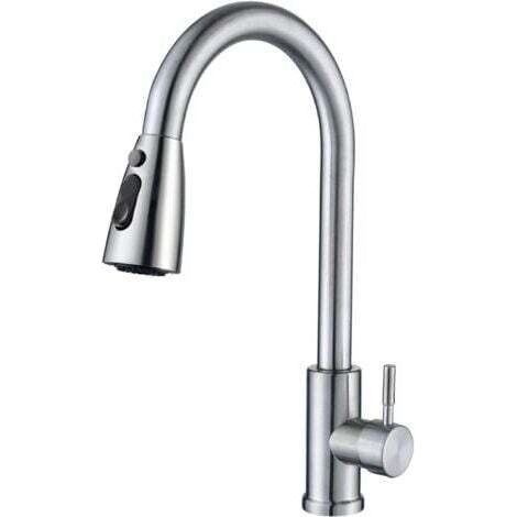 Küchenarmatur mit Ausziehbrause, 360° schwenkbarer Küchenmischer, 3 Wassermengeneinstellungen, gebürstetes Silber