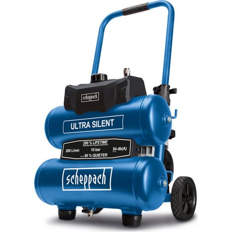Scheppach Compresseur d’air HC20Si Twin Ultra Silent – 230 V – 750 W – Pression max 10 bar – Cuve 20L – Double cylindre – Valeur acoustique 54 dB – Sans huile (1/5)