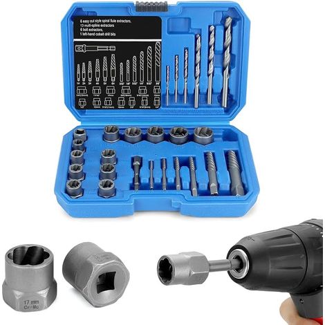 26 pièces jeu d'extracteurs de vis, insert de clé à douille, jeu d'extracteurs à gauche, 8-19 mm (1/5)