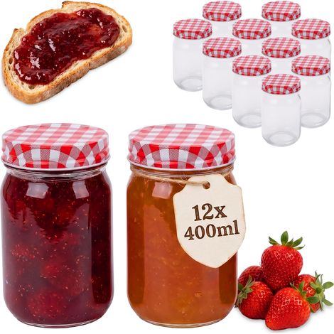 Relaxdays Einmachgläser, 12er Set, 400 ml, Twist Off Deckel, Einkochen & Einmachen, große Marmeladengläser, transparent