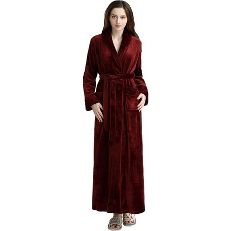 Peignoir de bain long femme, doudoune molletonnée ultra douce, robe de chambre cosy, nuisette pyjama dame, loungewear nuit chaude, peignoir housse moelleuse (1/5)