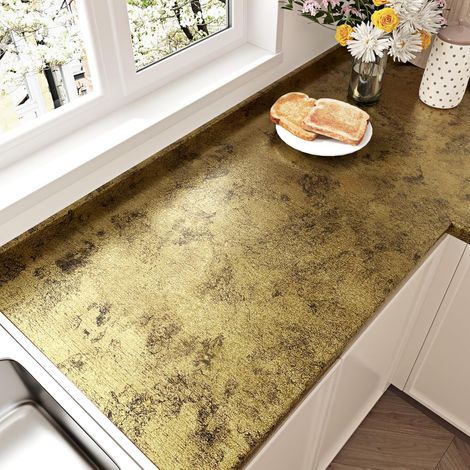 Papier Peint Dore Papier Peint Adhesif Mural Métallique Film Adhesif pour Meubles Plan De Travail Cuisine Armoires Salon Vinyle Autocollant Rouleau Decoratif Lavable 40cm x 300cm (1/5)