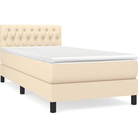 Lit simple Lit adulte Sommier à lattes de lit avec matelas Crème 90x200 cm Tissu