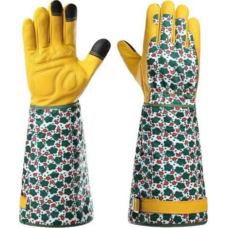 Gants de jardinage longs pour femmes - Protégez les épines et les avant-bras lors de la taille des rosiers - Gants de jardinage longs en cuir respirant Cadeau pour les jardiniers Travaux de jardinage (1/4)