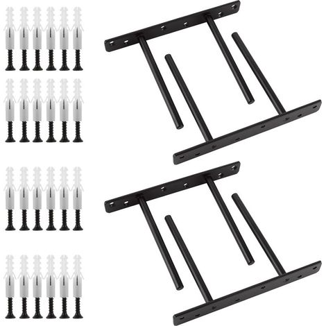 4 Pièces Fixation Etagere Invisible, 200 x 150 x 25 mm Support Etagere Flottante, Noir Mat Etagere Murale Fixation Invisible pour Cuisine, Chambre, Salon (1/5)