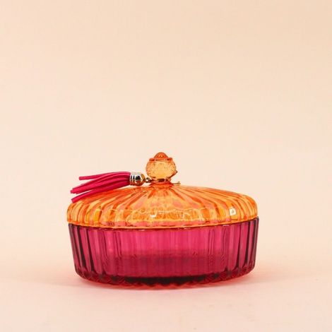 Boîte avec couvercle en verre coloré strié 14x8cm (1/5)