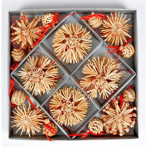 Strohanhänger Set 56Teile Weihnachtsbaumschmuck Baumschmuck Baumdekoration Stroh (1/5)