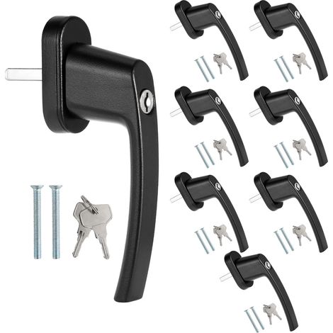 Lot de 8 poignées de fenêtre verrouillables en aluminium - Sécurité enfant - Axe de 35 mm - Noir