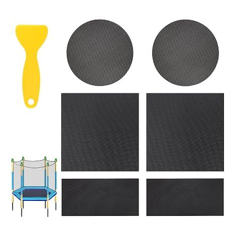 Trampoline Repair Kit, Includes 6 x Self-Adhesive Rubber Trampoline Patches in 3 Sizes and 1 x Scraper to Repair Tears or Holes in Mats (1/5)