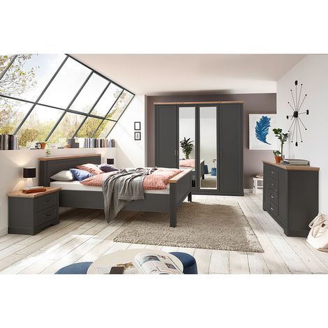 Schlafzimmer Set 5-teilig Bett 160x200cm Graphit mit Eiche JÜLICH-77 (1/5)