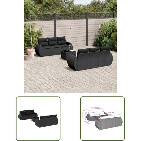 The Living Store 7-tlg. Garten-Sofagarnitur mit Kissen Schwarz Poly Rattan - Gartenmöbel Set - PE-Rattan Möbel - Outdoor Sofa - Esstisch - Lounge Garnitur (1/3)