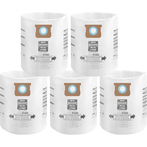 Convient pour 2 - 1 / 2 "port Shop sac aspirateur 10 - 14 gallons (environ 25,4 litres), type F 9066200 9066233 Type I 9067200 9067233 VF2005, Sacs de filtre à vide haute efficacité jetables f ine Dus (1/5)