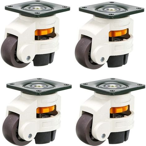4Pcs Roulettes pour meubles, roue pivotante, roulettes de nivellement rétractable 60F, en alliage nylon et en aluminium, capacité de chargement 250 kg par roulette