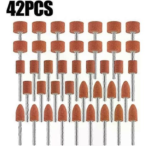 Ensemble de 42 pierres abrasives montées pour outils rotatifs, meules de polissage, tige de 3 mm (1/8"), mini-forets pour ongles - JXLGV (1/5)
