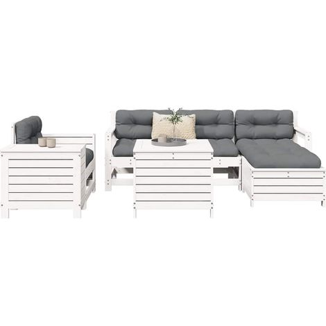 vidaXL Salon de jardin 7 pcs blanc bois de pin massif (1/5)