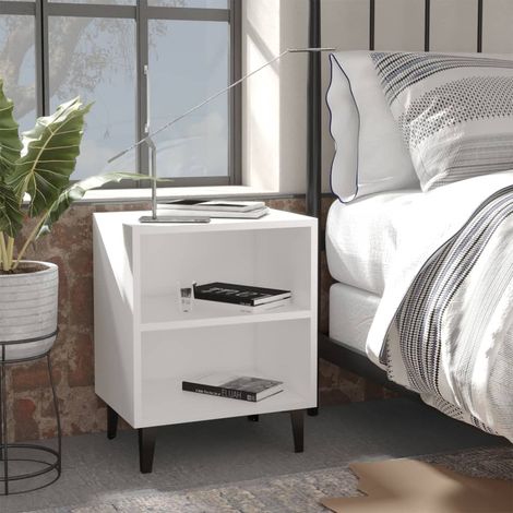 Lot de 2 Tables de chevet Tables d'Appoint Industriel - Tables de Nuit Commodes avec pieds en métal Blanc 40x30x50 cm -BV14857 (1/5)