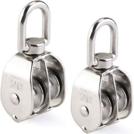 Poulie double inox 304 pivotante – Lot de 2 – Charge maximale élevée pour levage – Rotation 360° pour applications variées (1/5)