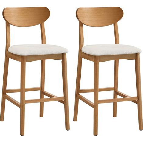 Lot de 2 tabourets en tissu texturé et bois d'hévéa naturel - Crème - LERANIA