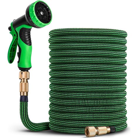 30m Expandable Garden Hose - Adjustable Water Hose with 1/2 Inch and 3/4 Inch (19 mm and 13 mm) Adapters, 9 Watering Modes, Durable Triple Thick Latex with Brass Fittings and Bag (1/5)
