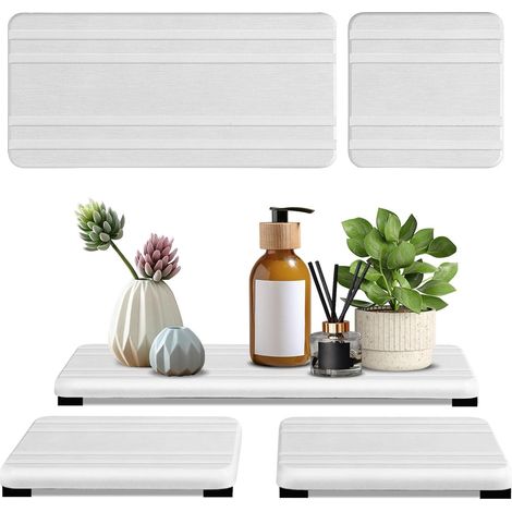 Juego de 3 jaboneras de diatomita – rápida absorción, diseño mineral moderno – blancas, para uso en el baño o con plantas.