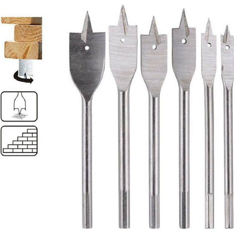 Trade Shop - Mecchie A Testa Piatta Per Legno 6 Pezzi Punte Frese Per Trapano 92087 -