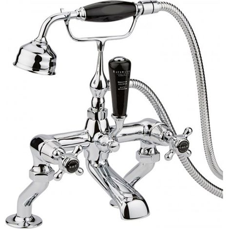Bayswater Crosshead Dome Pillar Mounted Bath Shower Mixer Tap Black/Chrome (1/2)