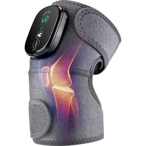 Masseur de genoux sans fil avec chaleur et vibrations, coussin chauffant 3 en 1 pour genoux, épaules et coudes, batterie 5000 mAh, commande tactile portable pour soulager la douleur (1/4)