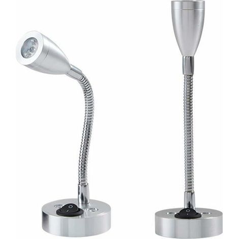 Deux spots/appliques murales/lampes de chevet LED 12V avec interrupteurs réglables pour camping-cars, caravanes et véhicules de loisirs (argent, long). (1/5)