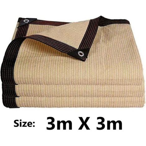 Voile ombrage 3x3m, 90% UV, beige, résistant, plantes, terrasse, abri solaire (1/2)