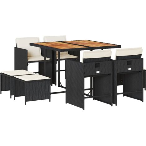 Maison Exclusive - Set da Pranzo da Giardino 9 pz con Cuscini Nero in Polyrattan (1/5)